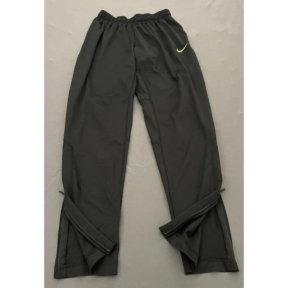 Dri Fit Nike Athletic Pants Mens Size Medium Black Green Ankles Zip Drawstring